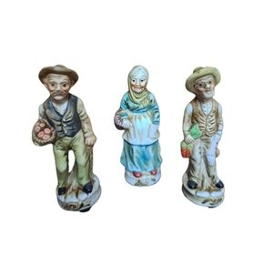 Charming Vintage bisque Figurines Two Old Men - One Old Women Pre-Owned